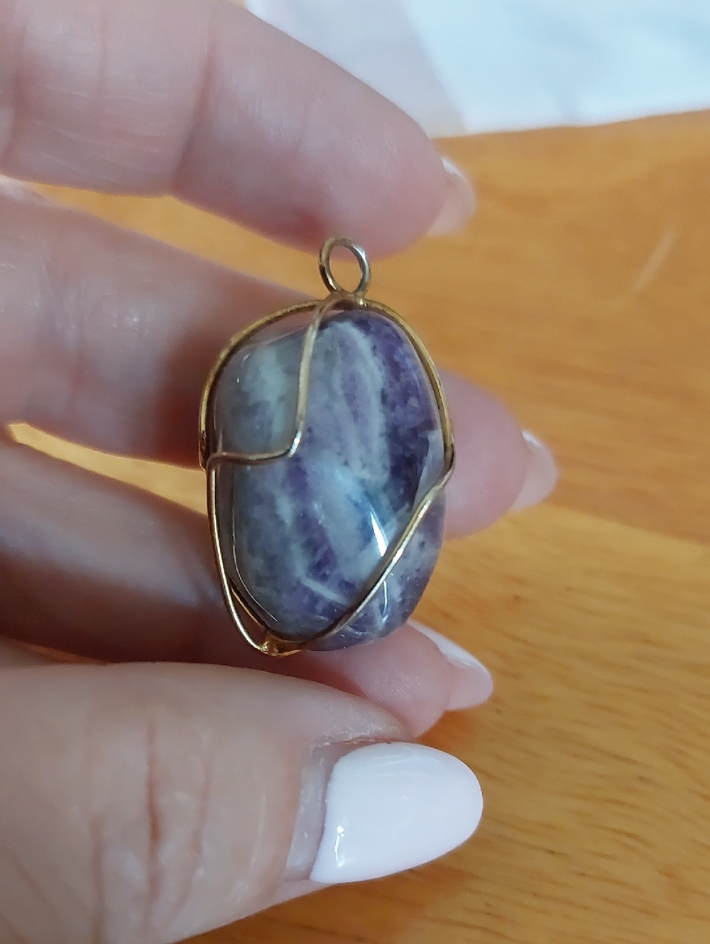 Banded Amethyst Artisan Gold Wire Wrapped Pendant